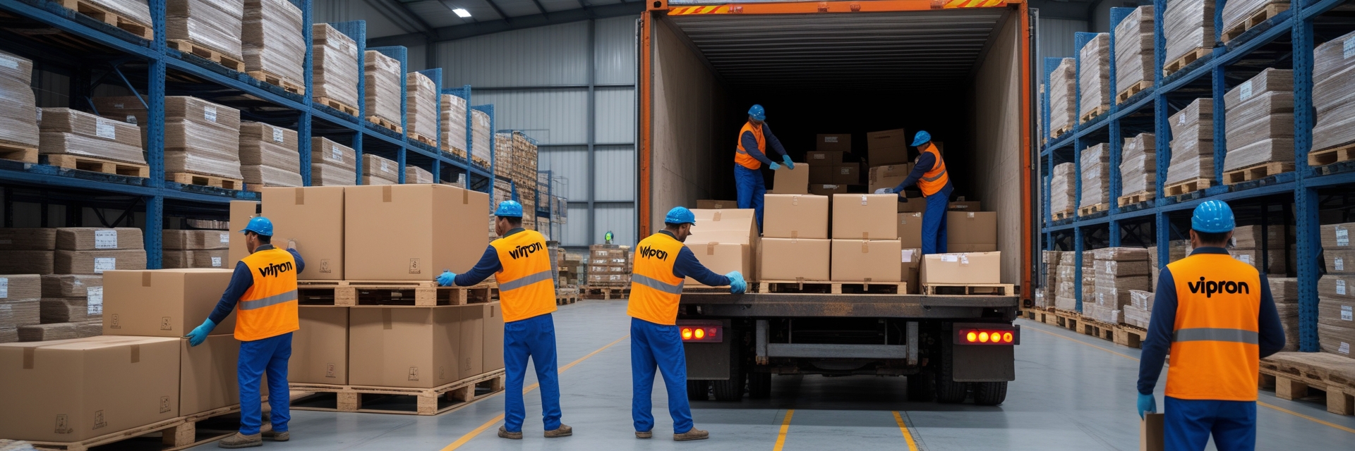 Workers handling boxes